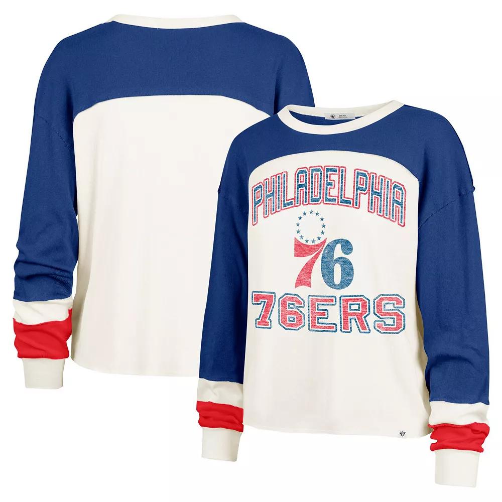 Women's '47  Cream Philadelphia 76ers Curve Raglan Long Sleeve T-Shirt, Size: Small, 76r Beige Product Image