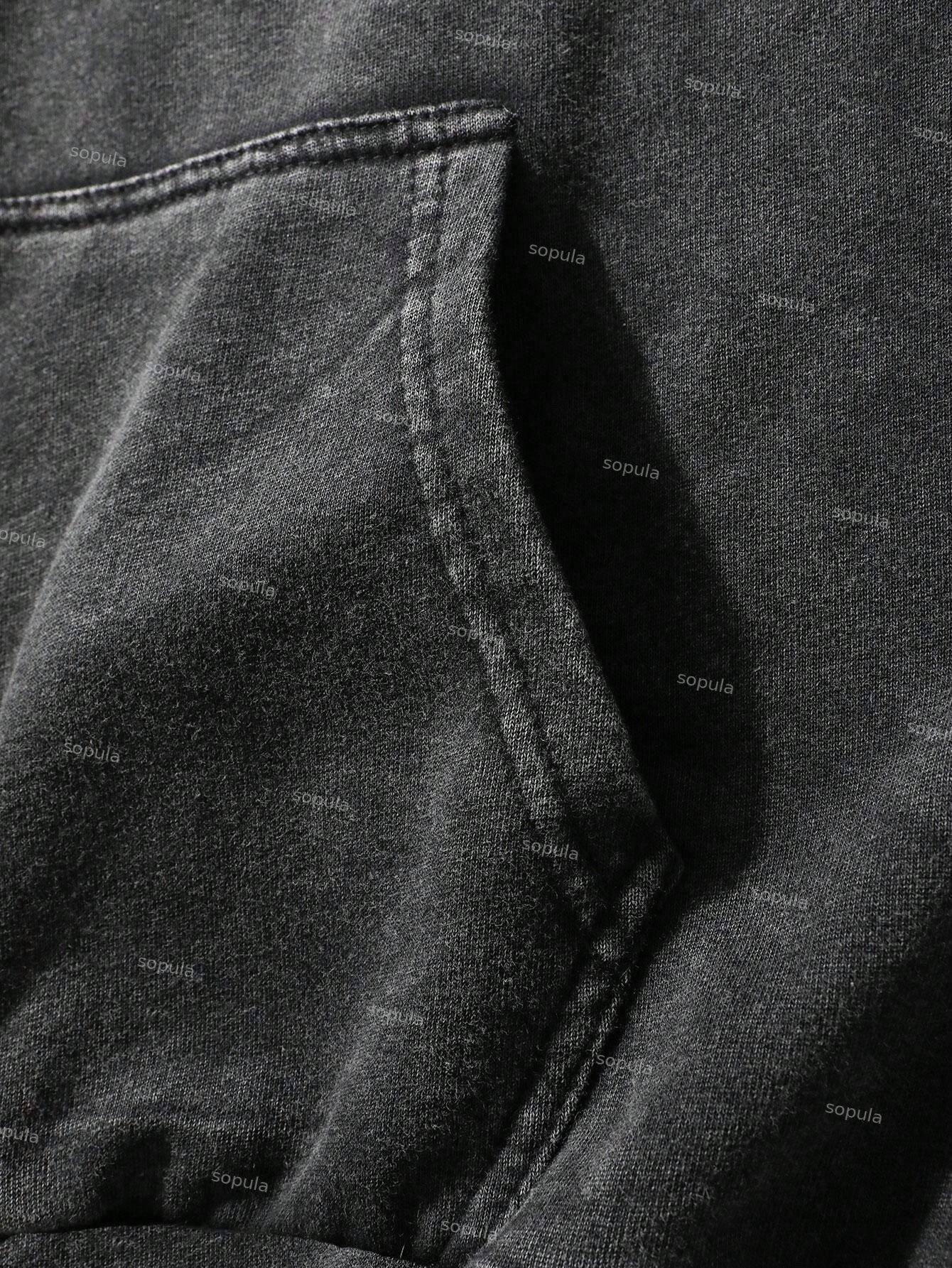 Relaxed Vintage Skull 8 Ball Graphic Gothic Hip Hop Casual Street Washed Hoodie Product Image