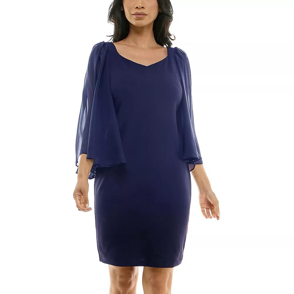 Women's Nina Leonard Batwing Chiffon Sleeve Sweetheart Neck Mini Sheath Dress,  Product Image