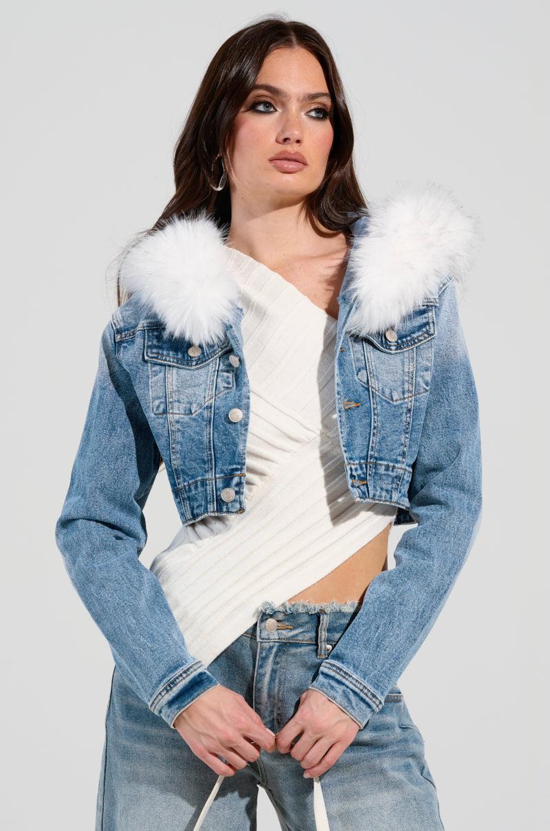 SITTING PRETTY FUR TRIM DENIM JACKET Product Image