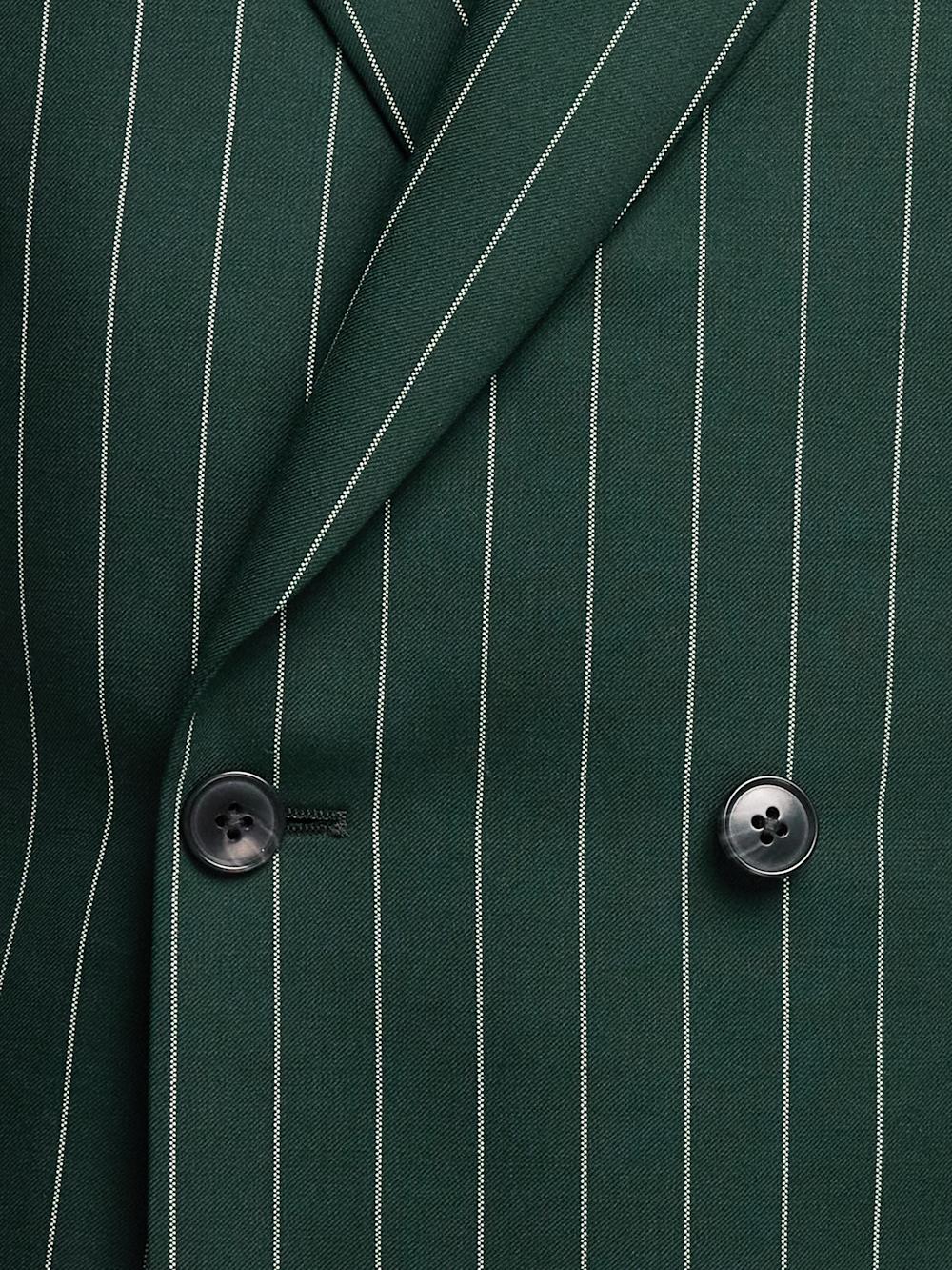 Wool Stretch Stripe Double Breasted Peak Lapel Suit Jacket - Dark Green Product Image