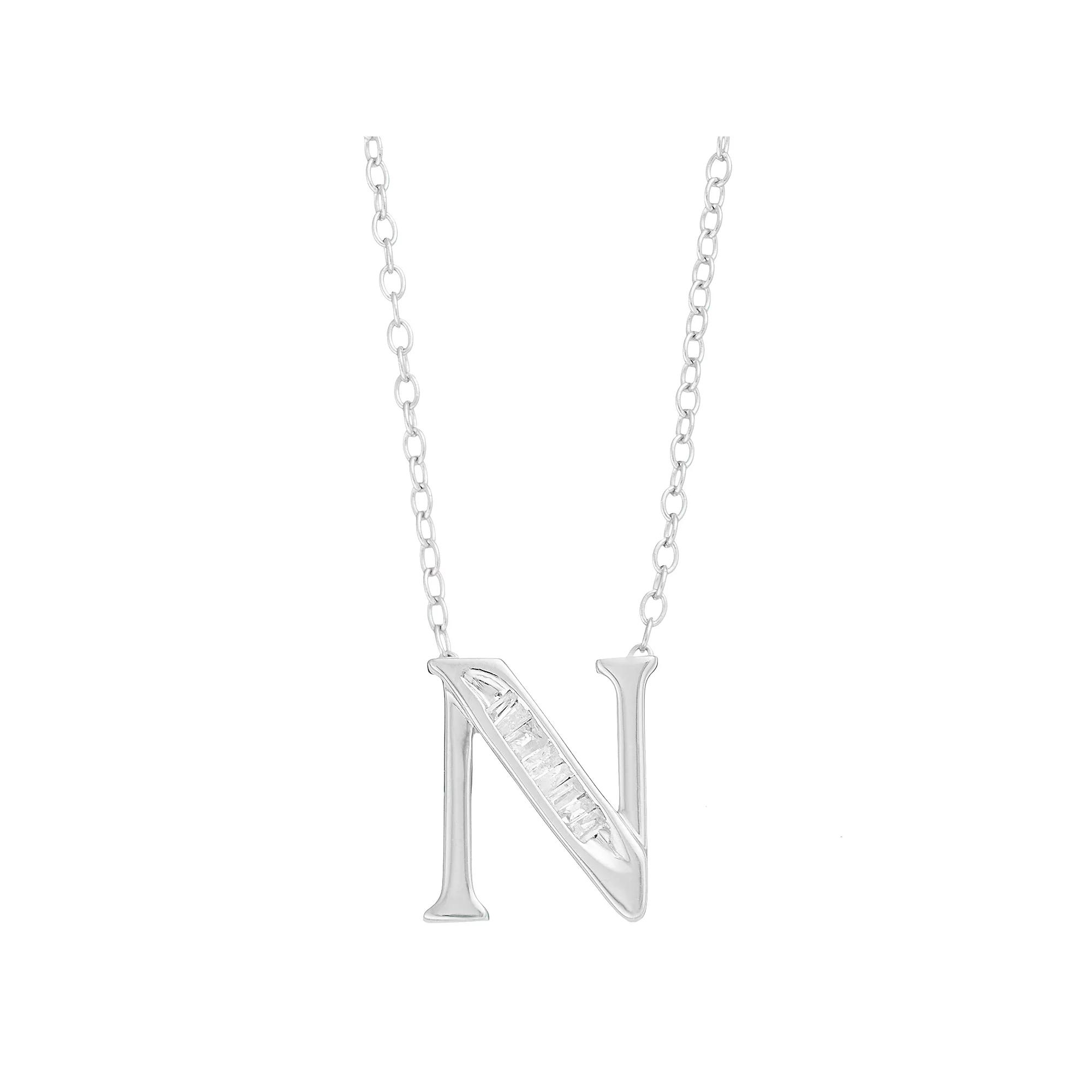 Sterling Silver Baguette Diamond Initial Pendant Necklace, Women's,  Product Image