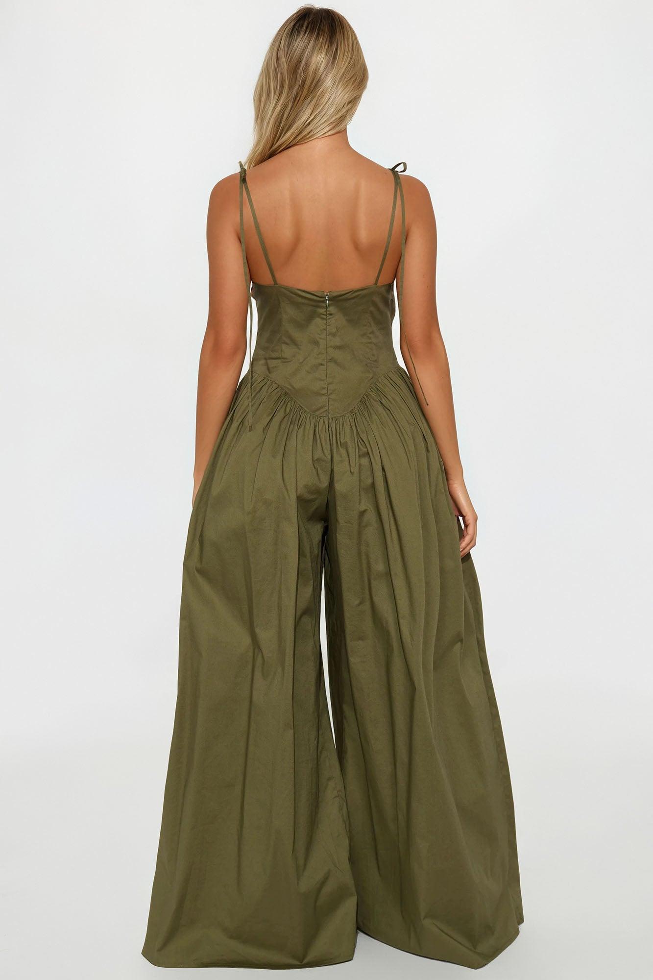 Lighter Than Air Poplin Jumpsuit - Olive Product Image