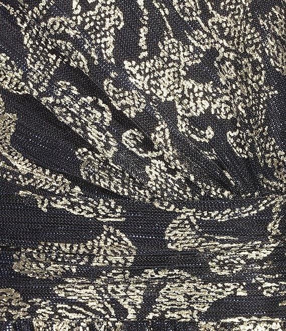 Adrianna Papell Metallic Ruffle Neck One Shoulder Printed Crinkle Gown Product Image