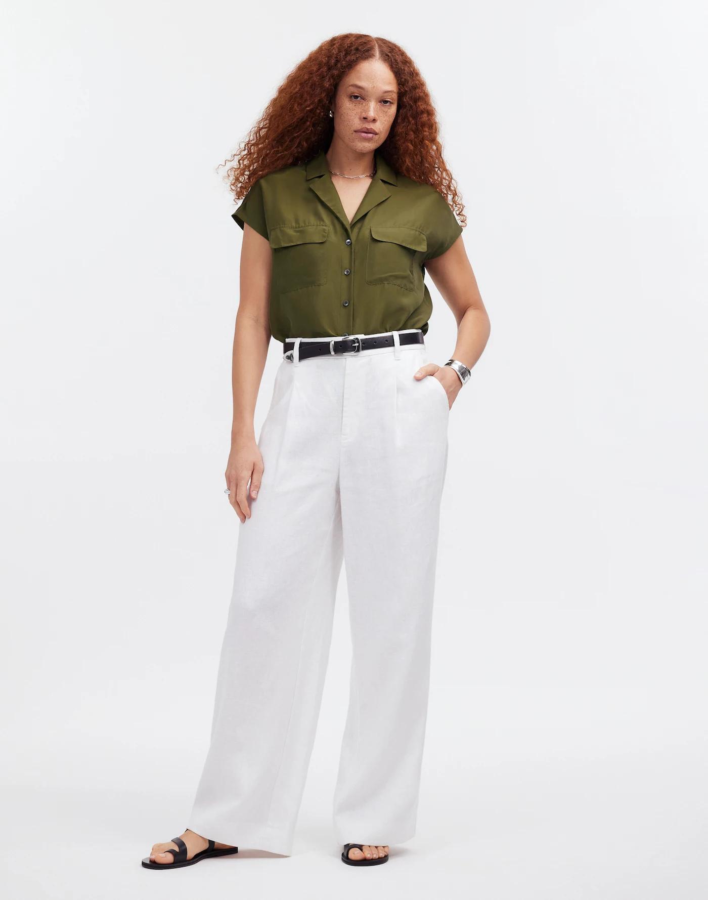 Silk Drapey Patch-Pocket Sleeveless Shirt Product Image