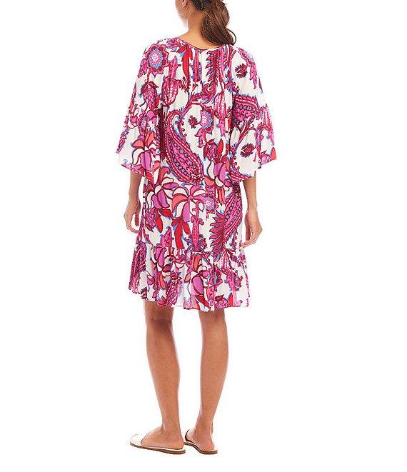 Karen Kane Square Neck 3/4 Sleeve Peony Paisley Print Dress Product Image