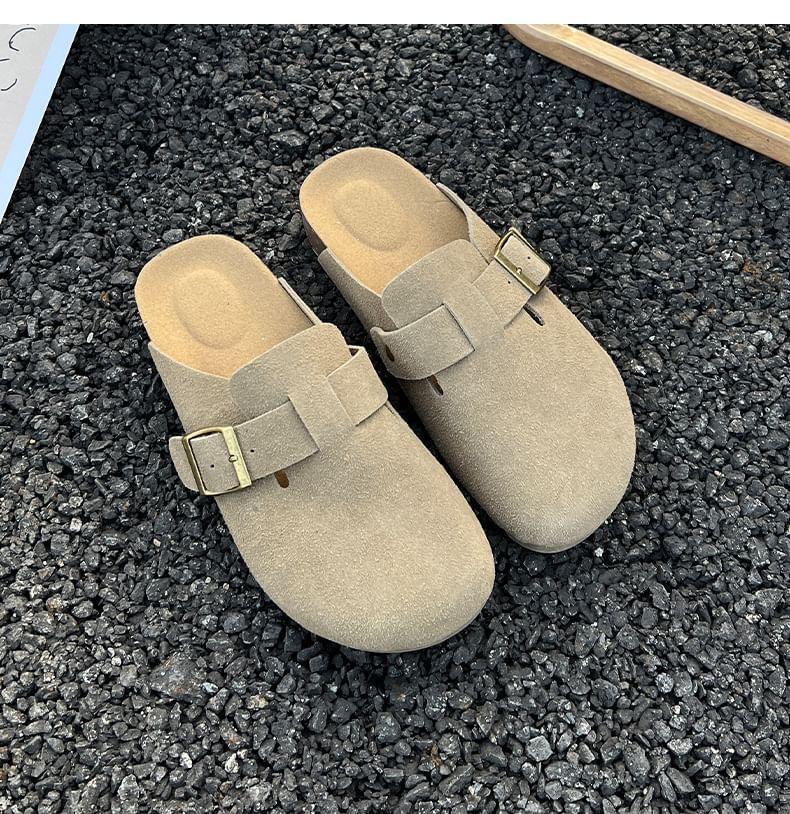 Platform Plain Buckled Faux Suede Mules Product Image