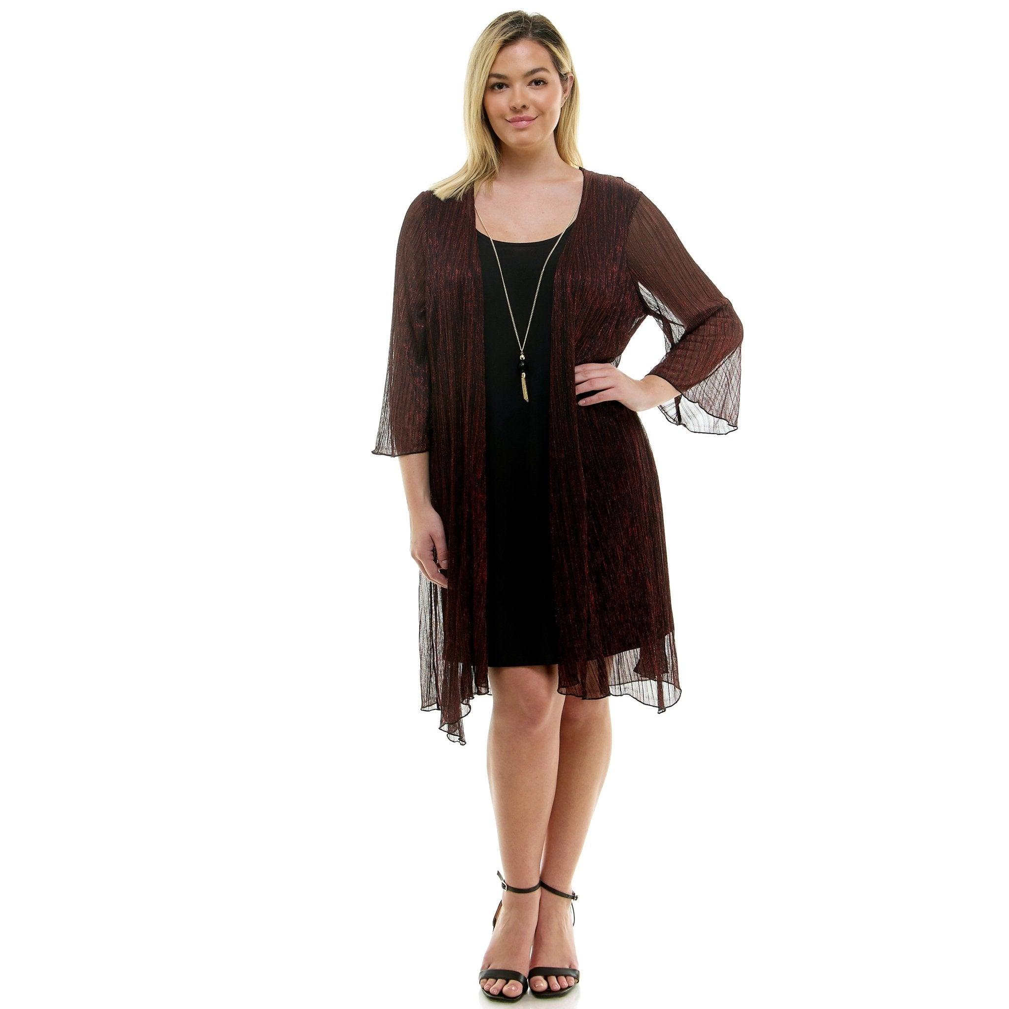 Sara Michelle 3/4 Bell Sleeve 2Fer Dress And Necklace - Plus Product Image