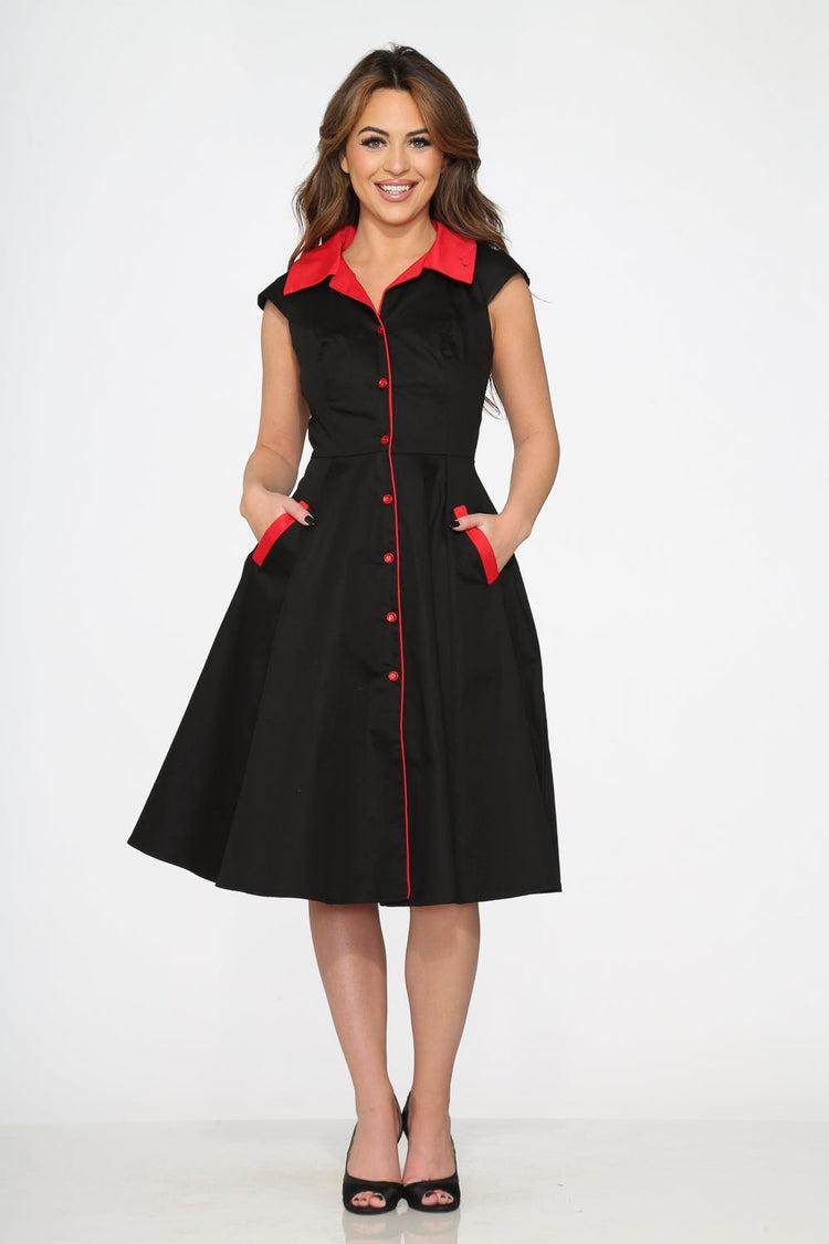 Black Red Trim Swing Dress Product Image
