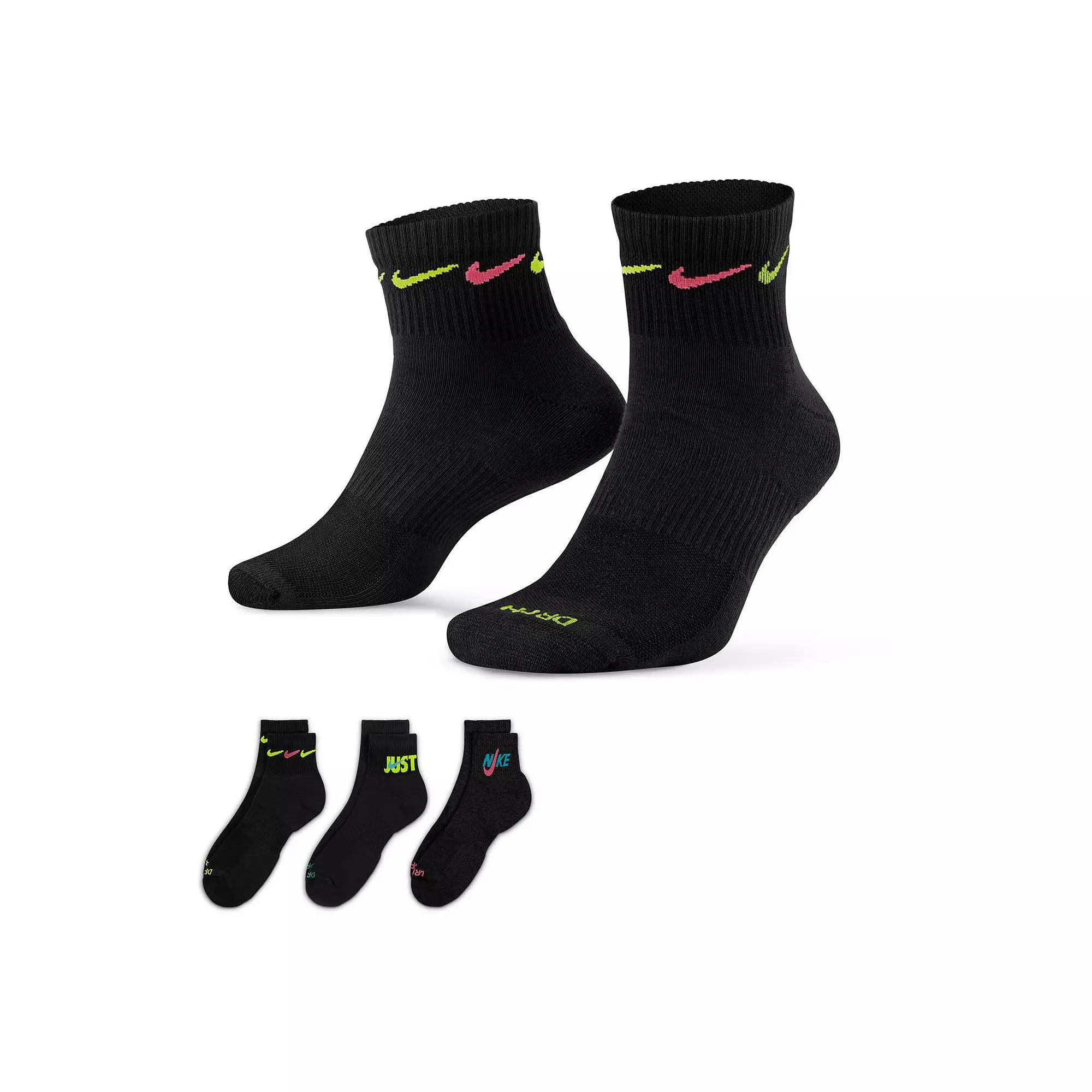 Men's Nike 3-pack Just Do It Everyday Plus Cushion Ankle Training Socks, Size: 8-12, Black Product Image