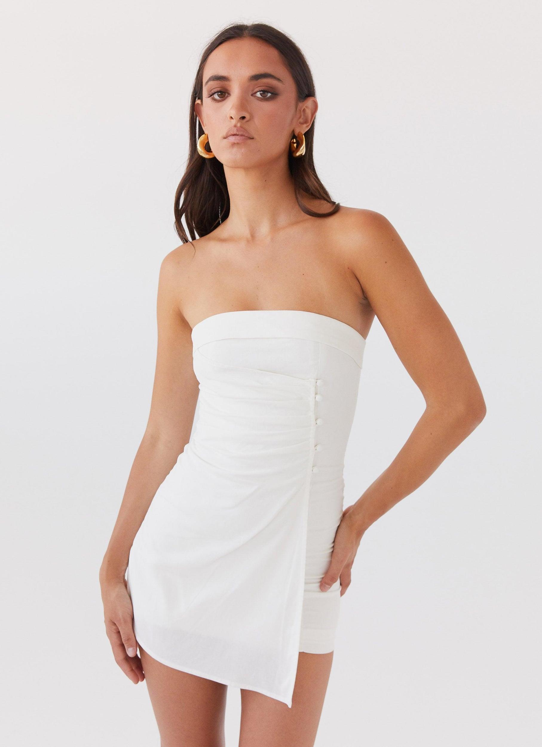 Lavinia Linen Tube Mini Dress - White Product Image