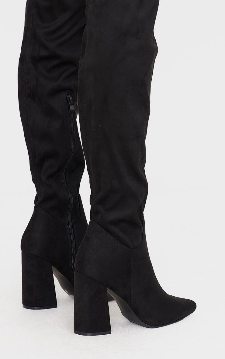 Black Wide Fit Point Toe Over The Knee Boots Product Image