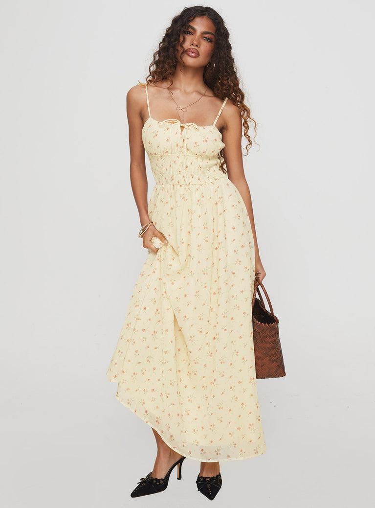 Pearle Shirred Maxi Dress Cream Floral Product Image