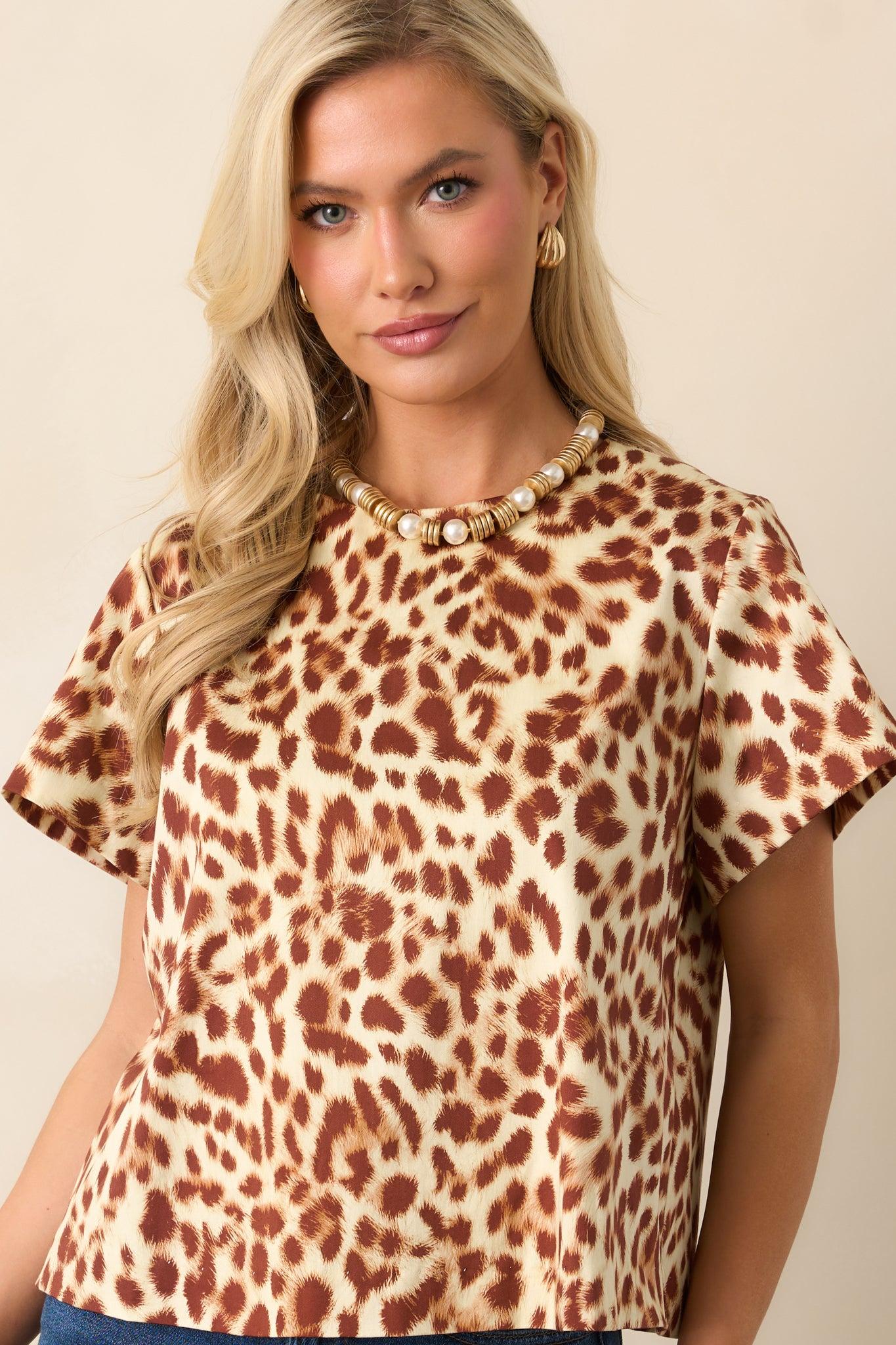 Prosperina Erica Brown Leopard Print Cotton Midi Skirt Product Image