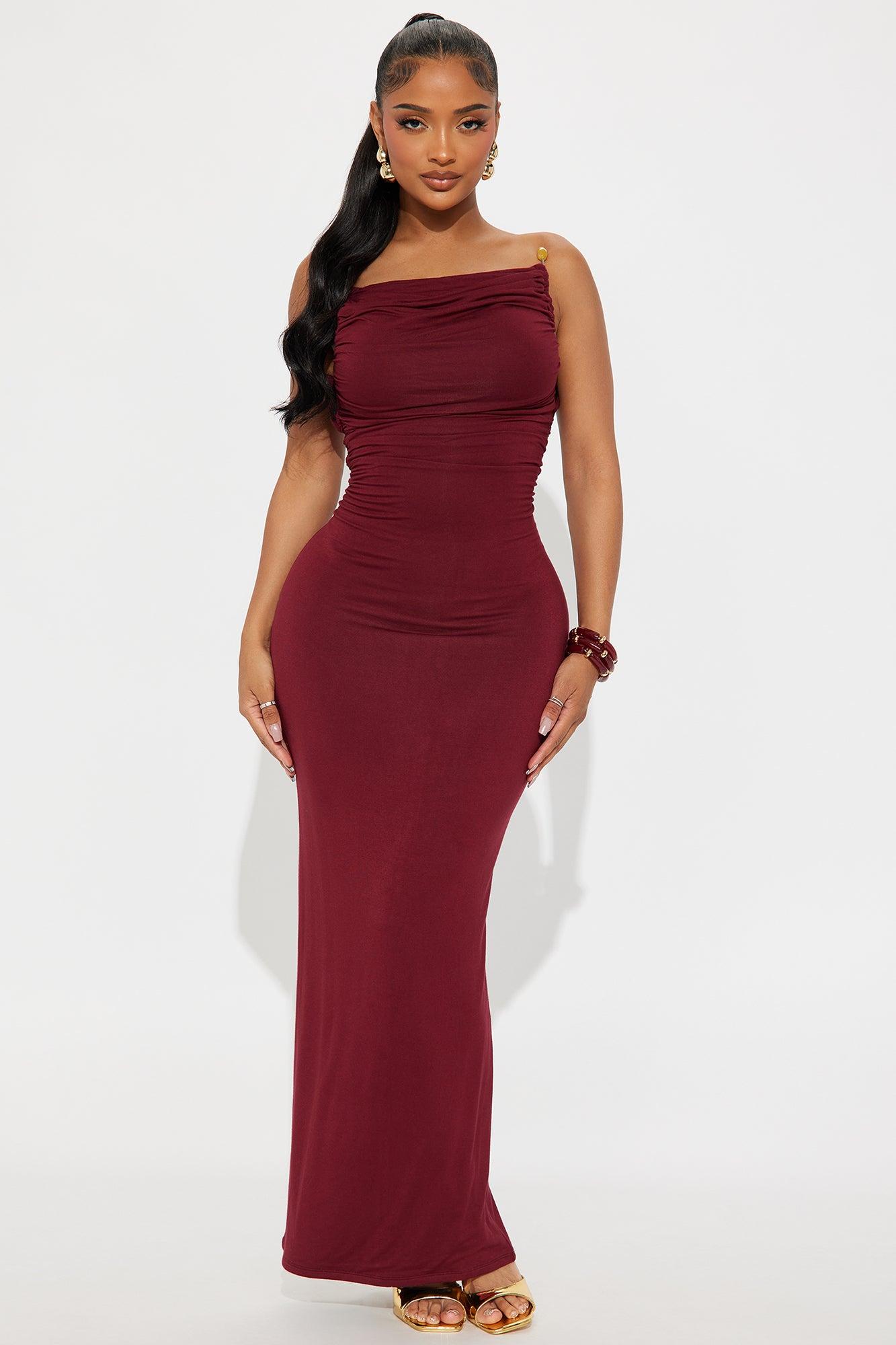 India Strapless Maxi Tube Dress - Burgundy Female Product Image