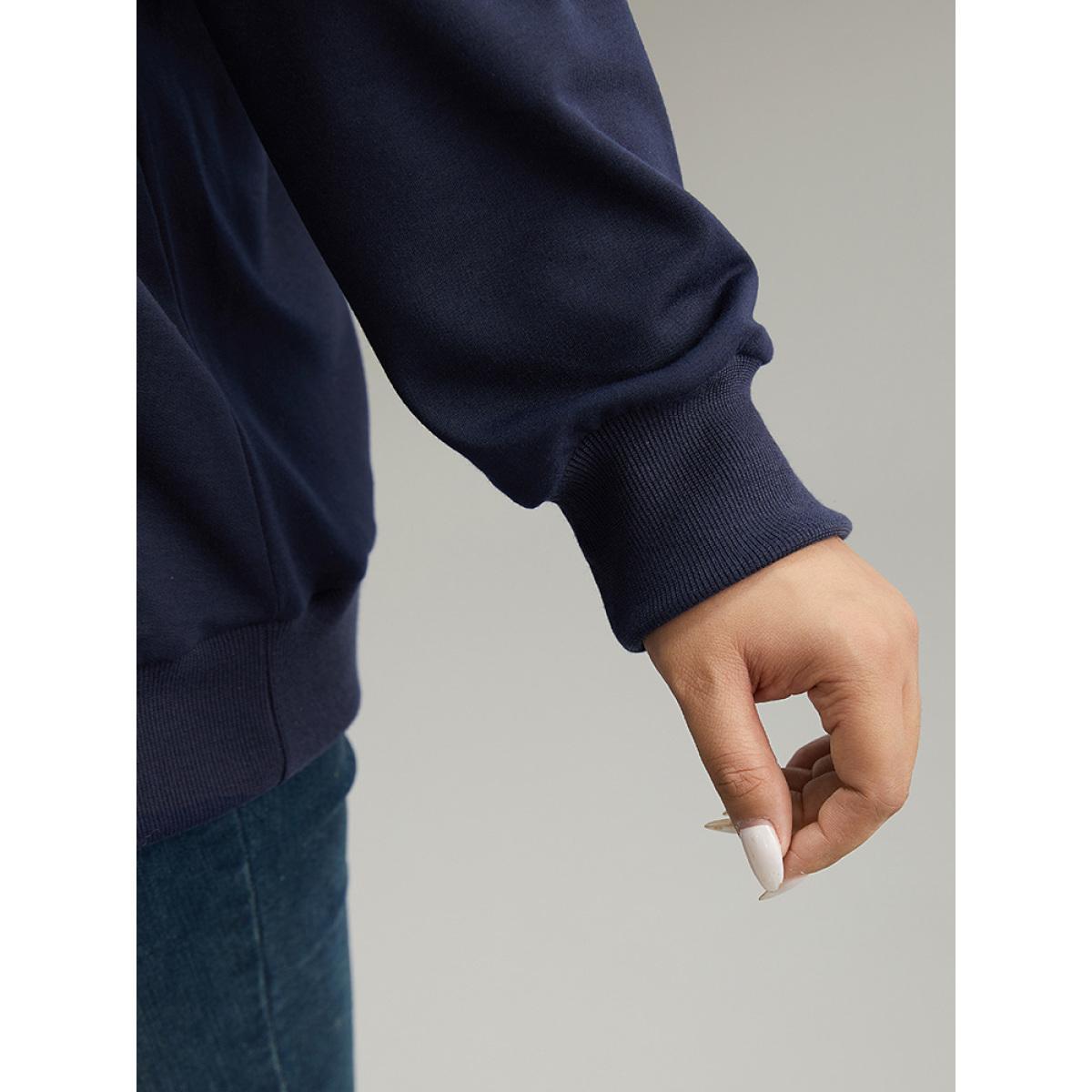Plus Size Solid Keyhole Elastic Cuffs Sweatshirt Women Indigo Elegant Elastic cuffs Keyhole Cut-Out Dailywear Sweatshirts BloomChic 10/M Product Image