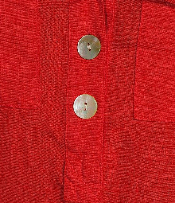 John Mark Linen Point Collar 3/4 Cinched Sleeve Shirt Dress Product Image