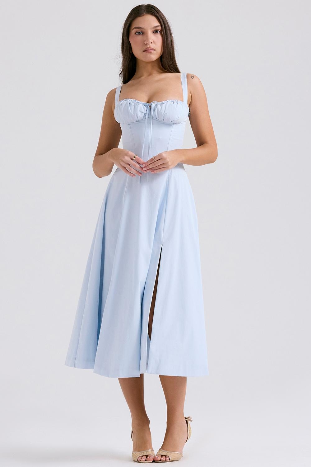 Carmen  soft blue cotton bustier sundress Product Image