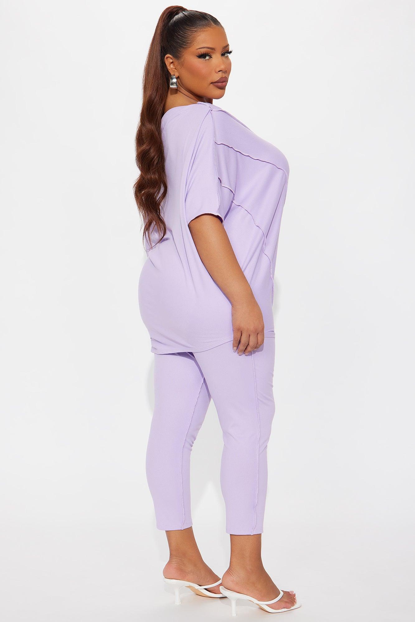 Becca Off Shoulder Ribbed Pant Set - Lavender Female Product Image