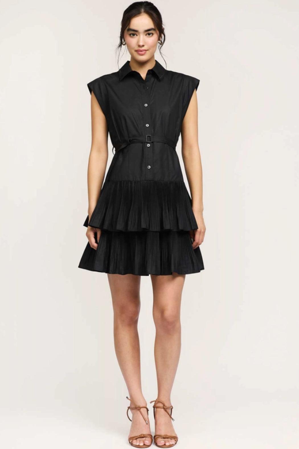 Button Down Tiered Mini Dress W/Self Belt Product Image