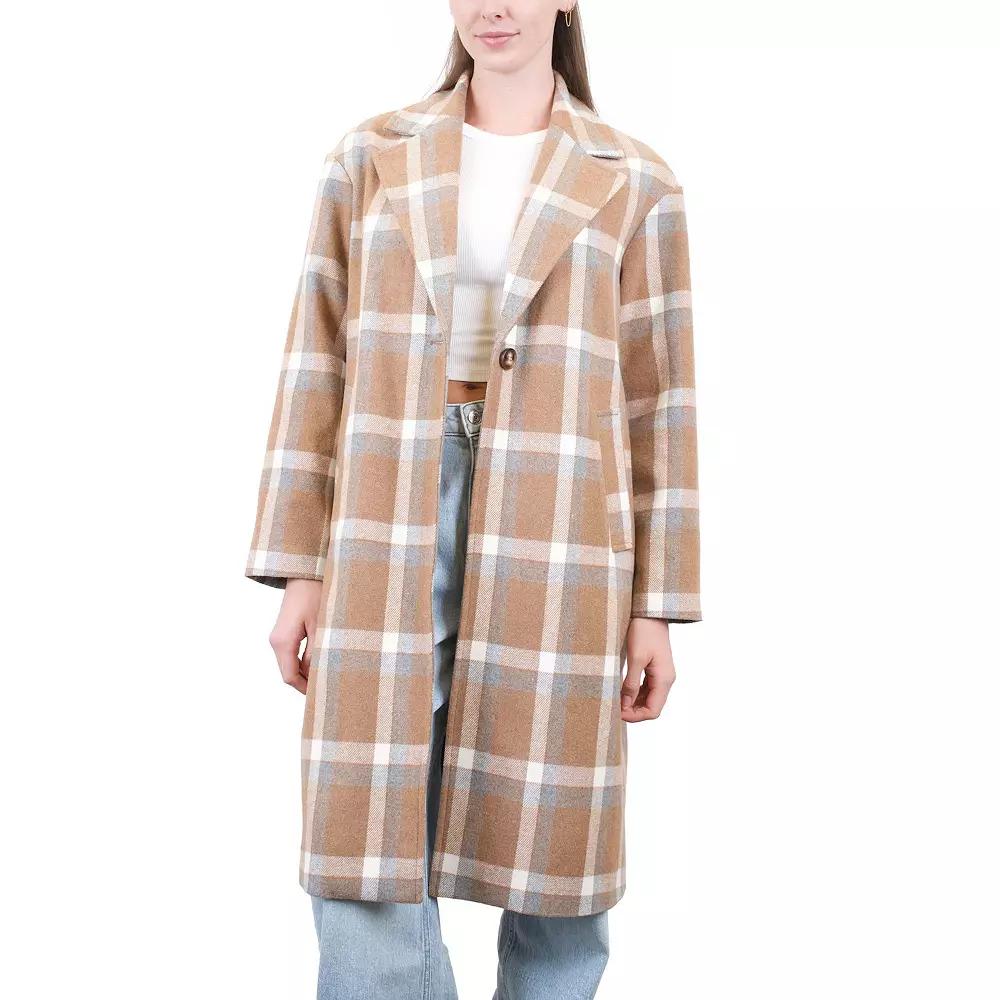 Juniors Coffee Shop One Button Faux Wool Walker Jacket, Womens Green Product Image