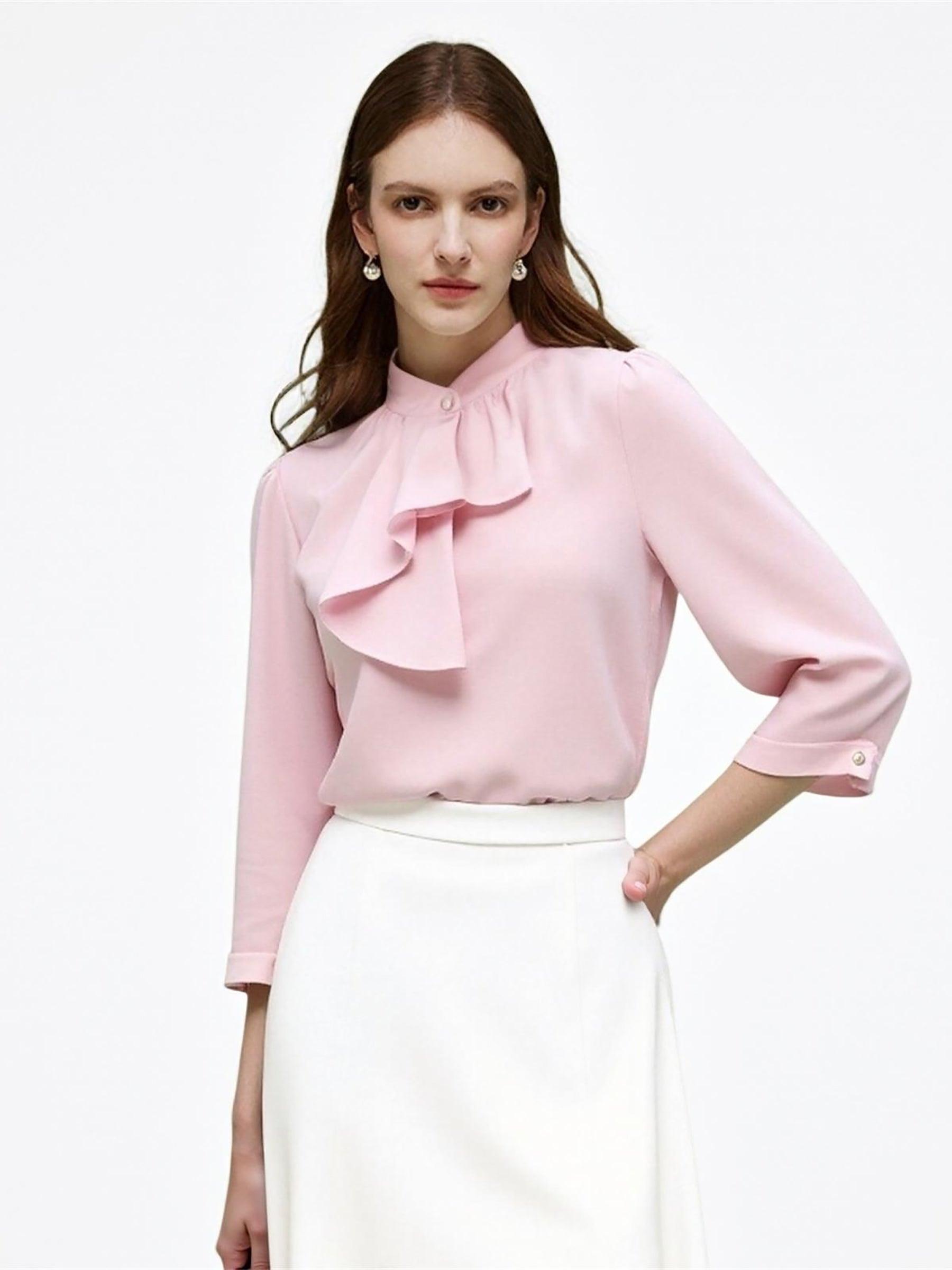 Acetate Blend Ruffle Blouse And Mermaid Skirt Two-Piece Set Product Image
