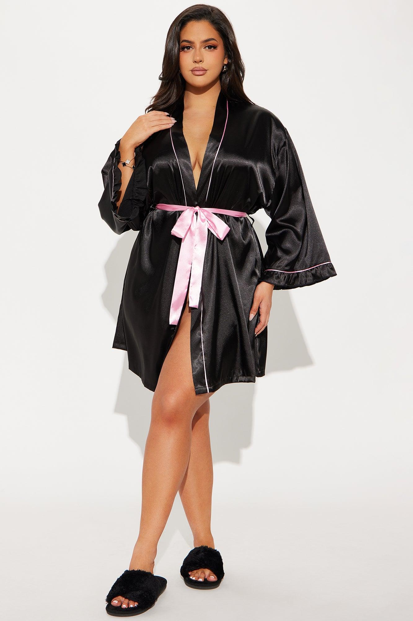 Romantic Era Satin PJ Robe - Black/Pink Product Image