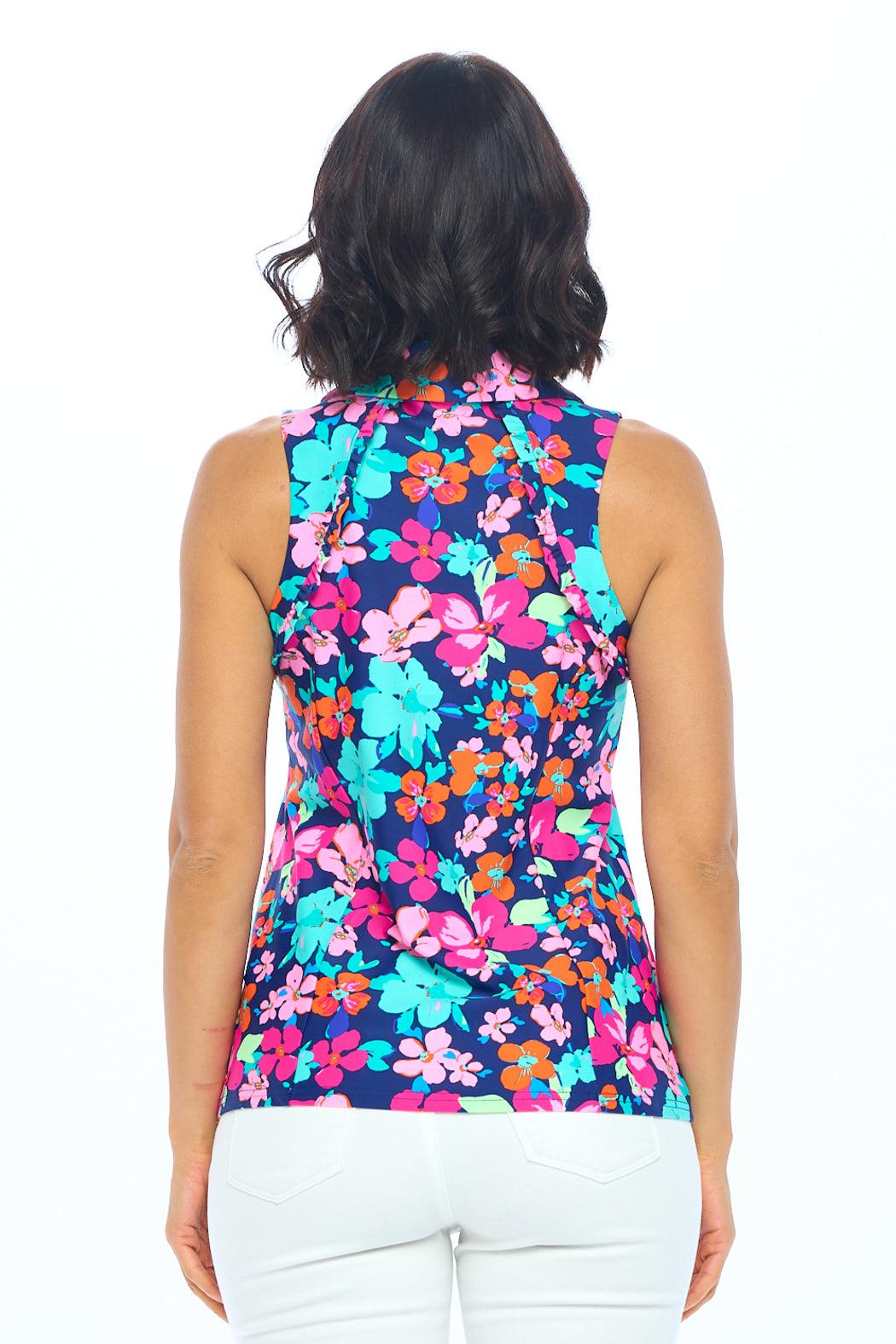 Navy Floral Polo Top Product Image