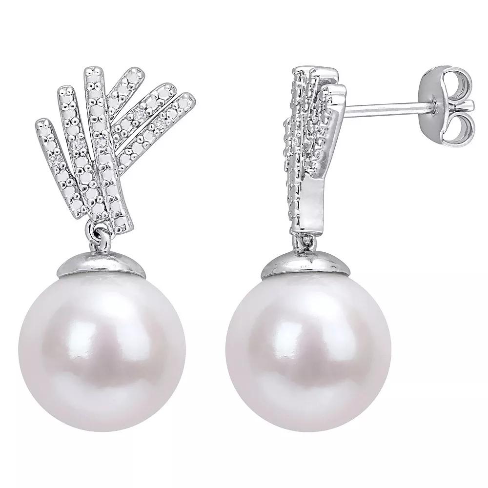 Stella Grace Sterling Silver Freshwater Cultured Pearl & Diamond Accent Drop Earrings, Women's Product Image
