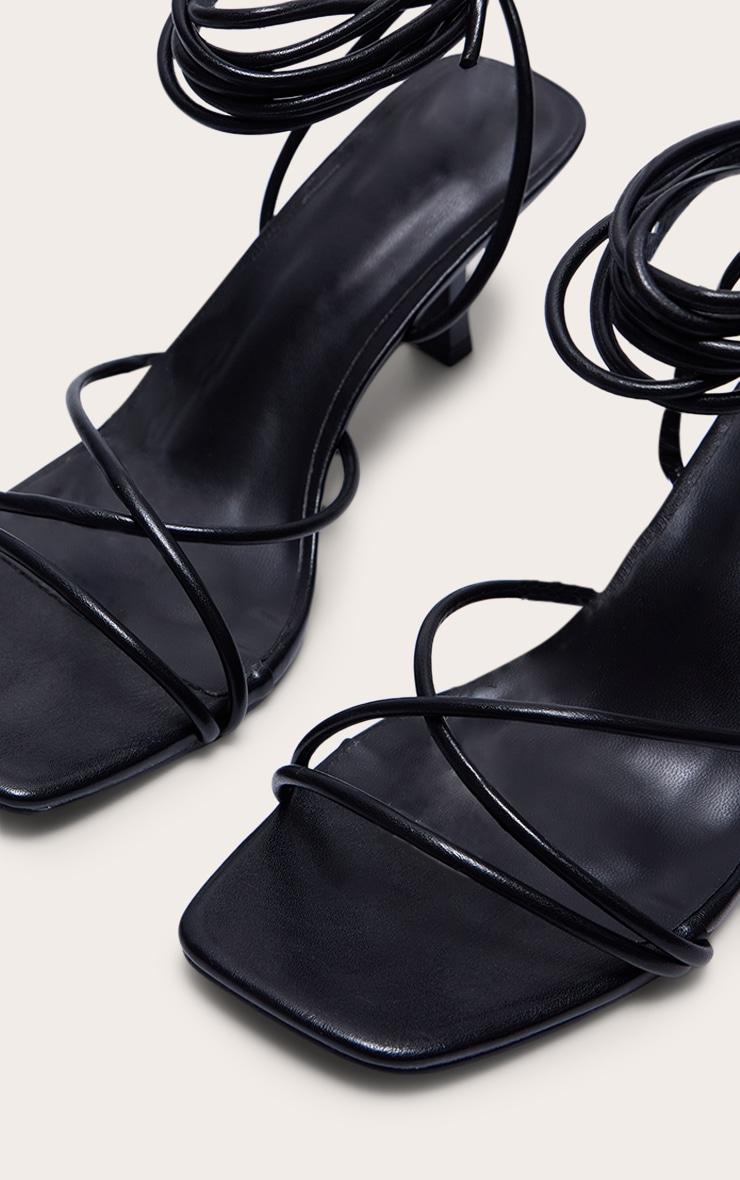Black Wide Fit Strappy Lace Up Low Heel Sandals Product Image