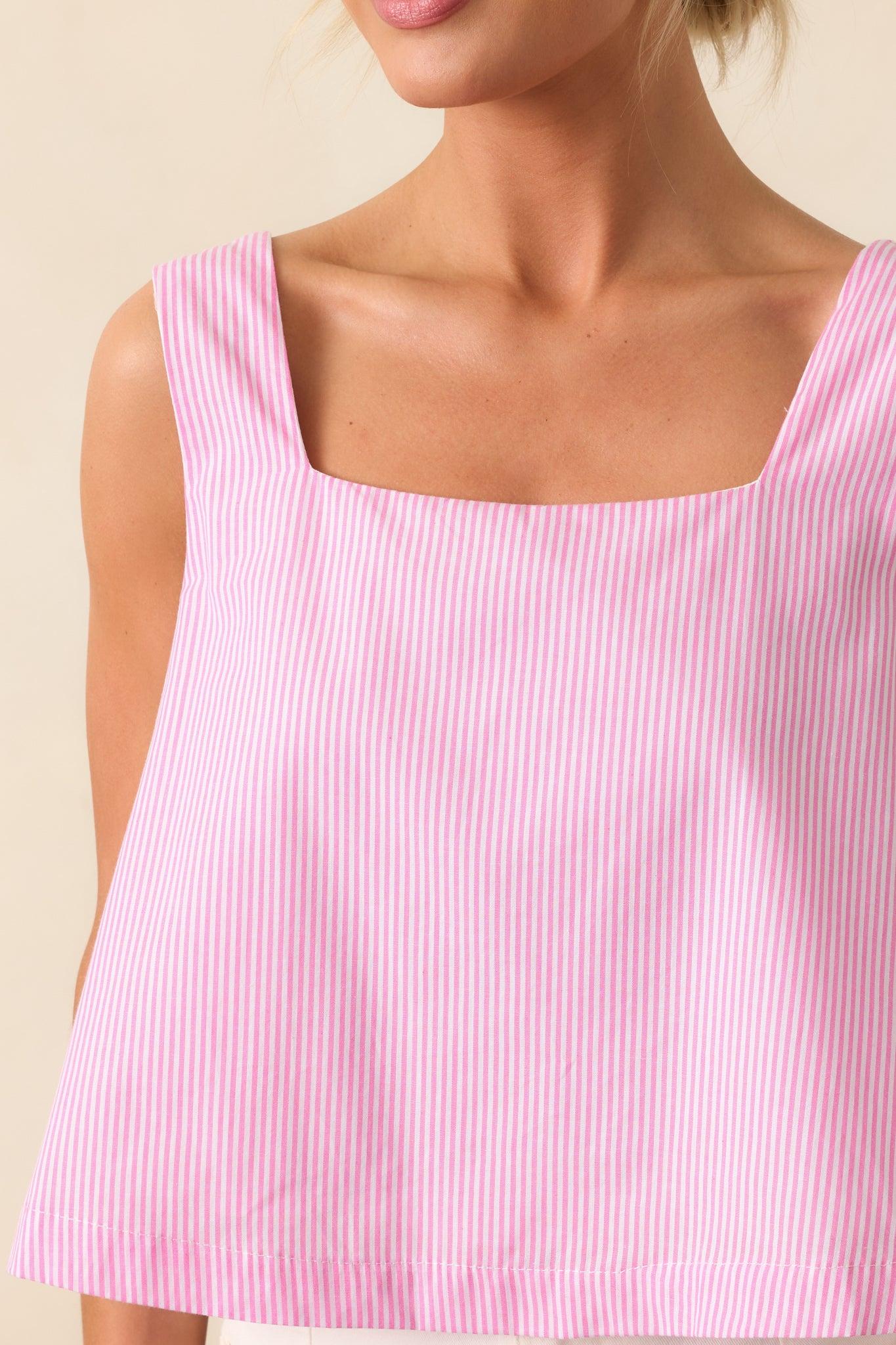 Lola Peony Pink Stripe Cotton Crop Top Product Image