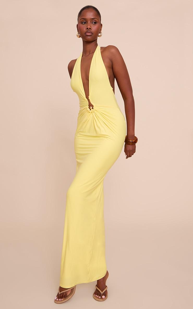 Lemon Double Layer Soft Touch Trim Detail Maxi Dress Product Image