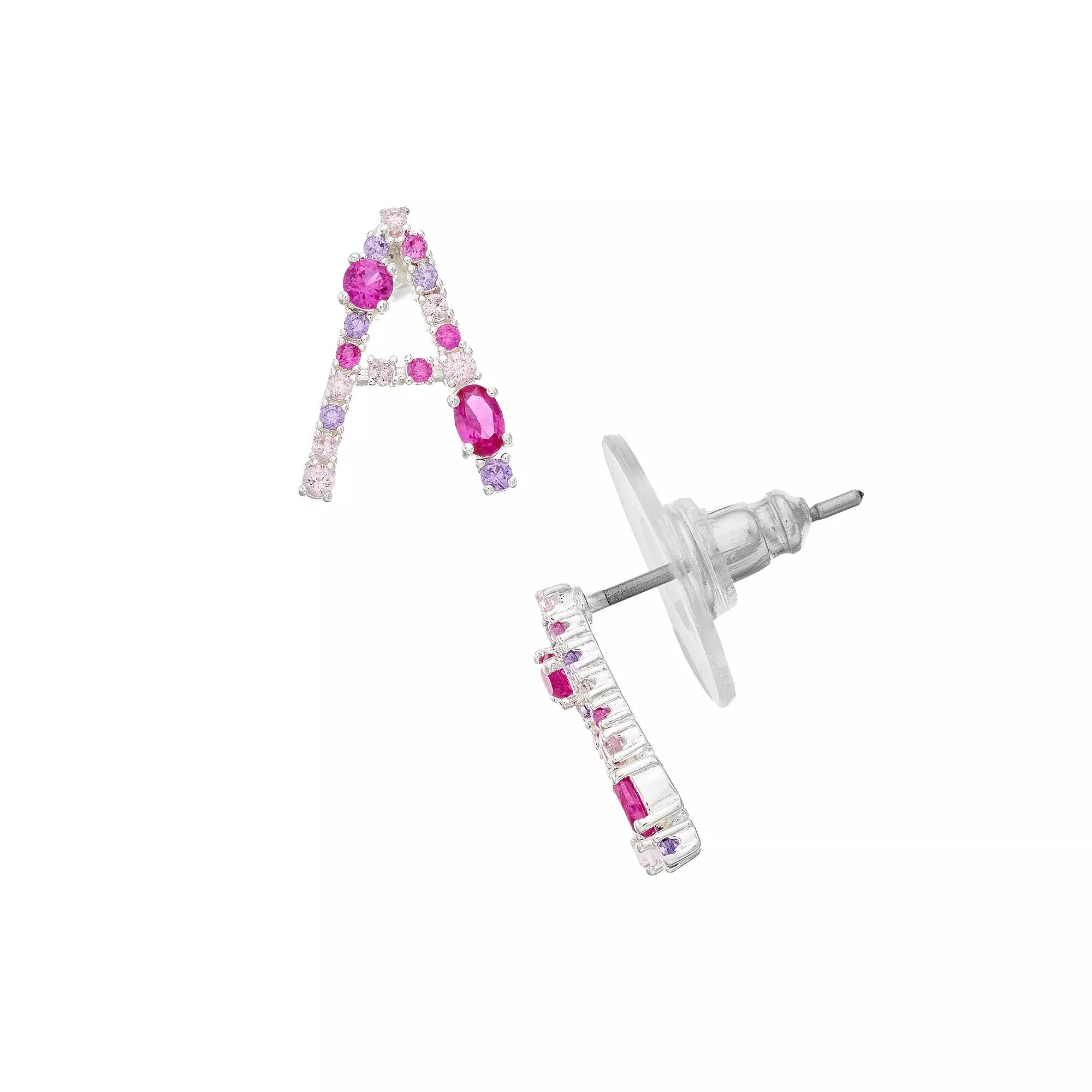 City Luxe Silver Tone Cubic Zirconia Initial Stud Earrings, Women's, Silver Tone A Product Image