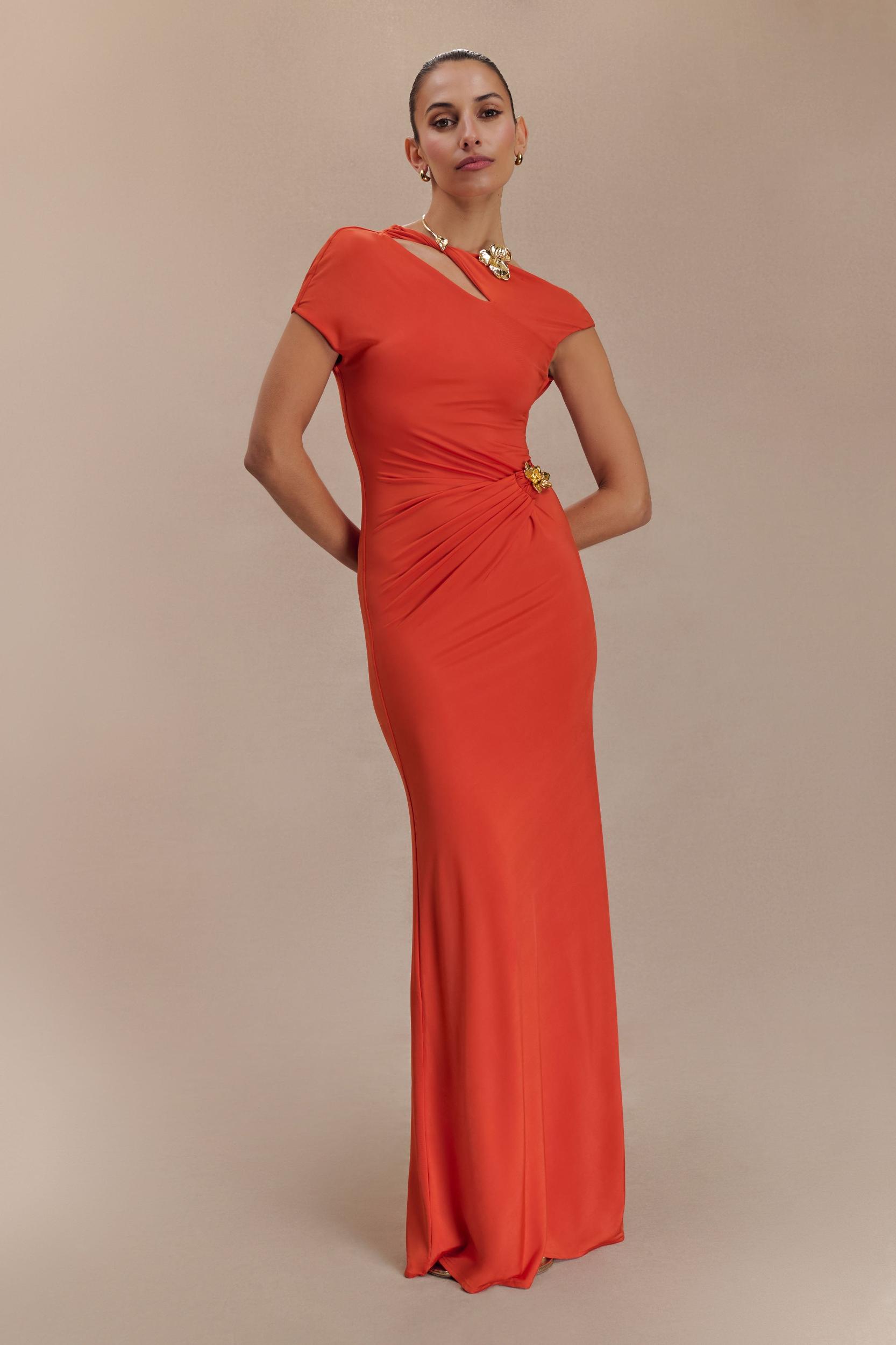 Kaida Slinky Maxi Dress With Hardware - Burnt Orange Product Image