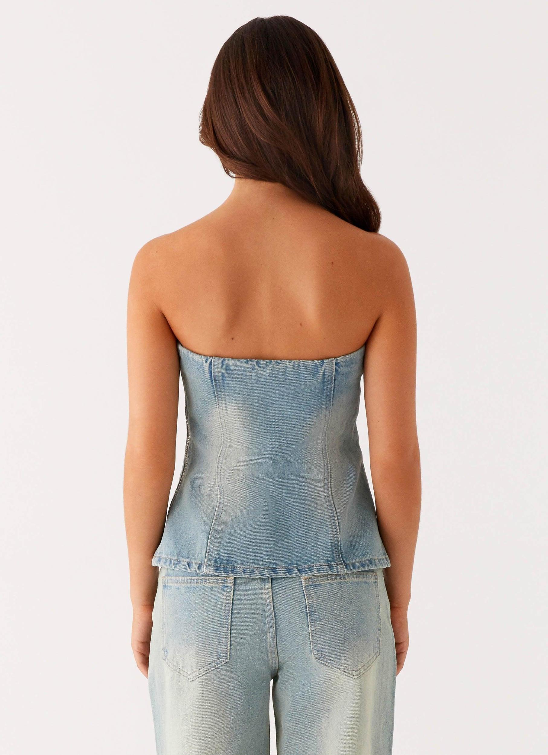 Vino Strapless Denim Top - Vintage Denim Product Image