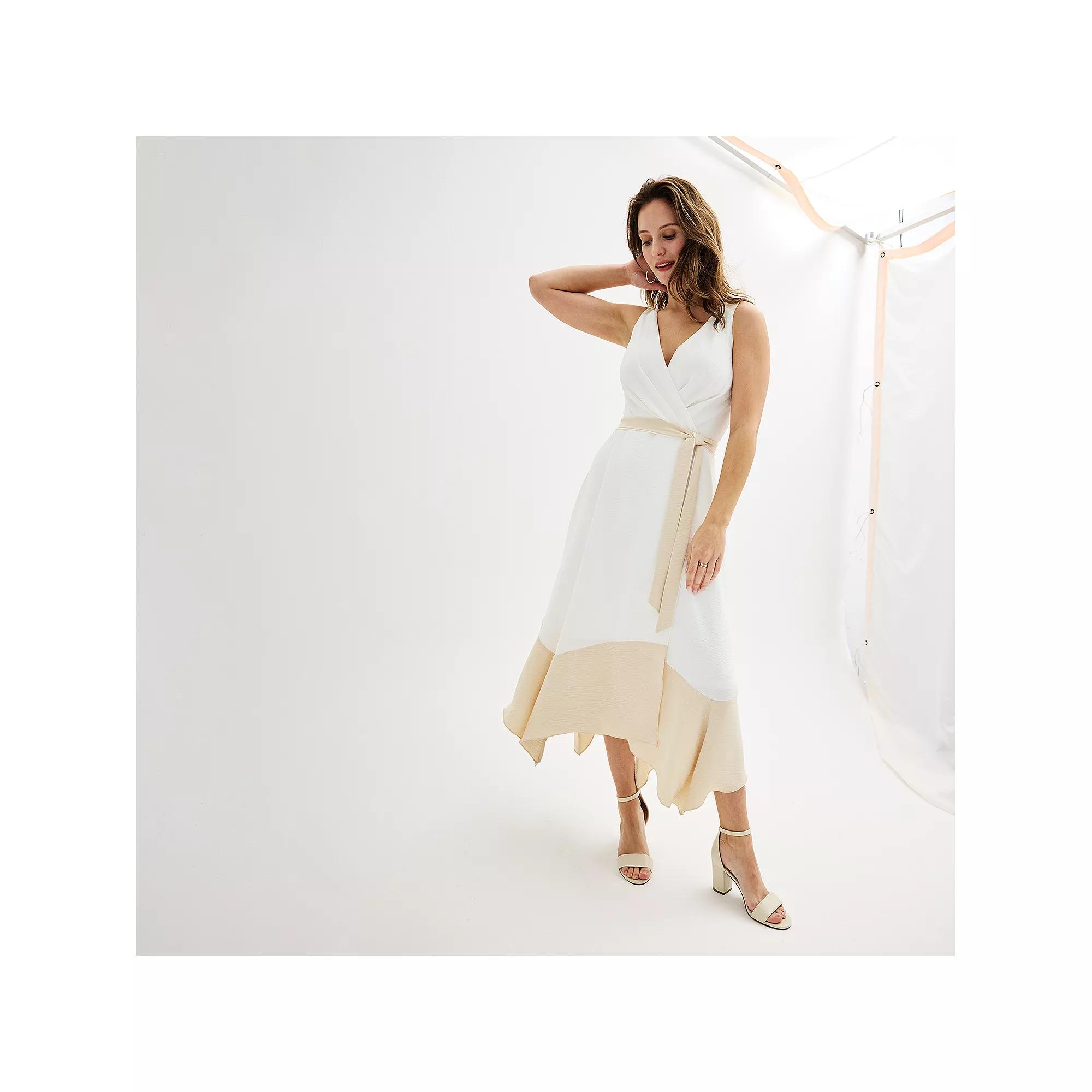 Women's Harper Rose V-Neck Colorblock Maxi Dress, Size: 16, Ivory Khaki Product Image