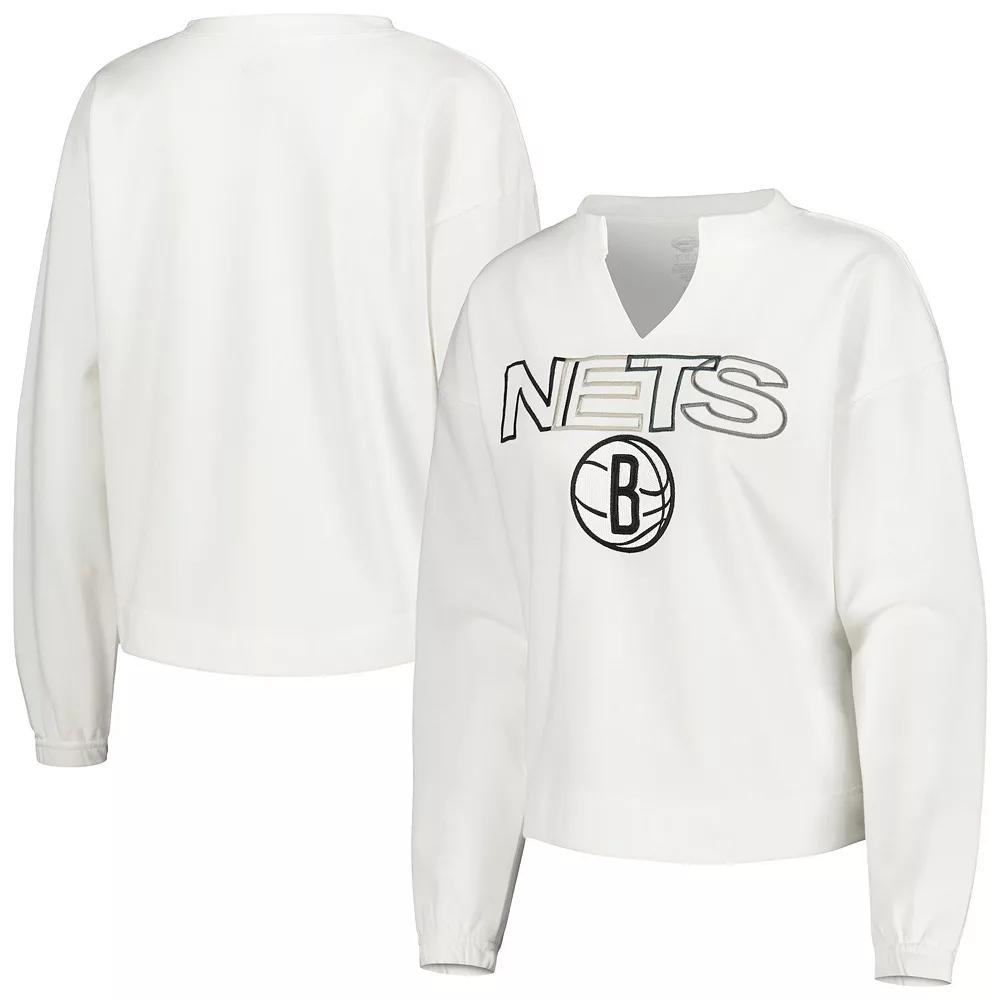 Women's Concepts Sport White Brooklyn Nets Sunray Notch Neck Long Sleeve T-Shirt,  Product Image