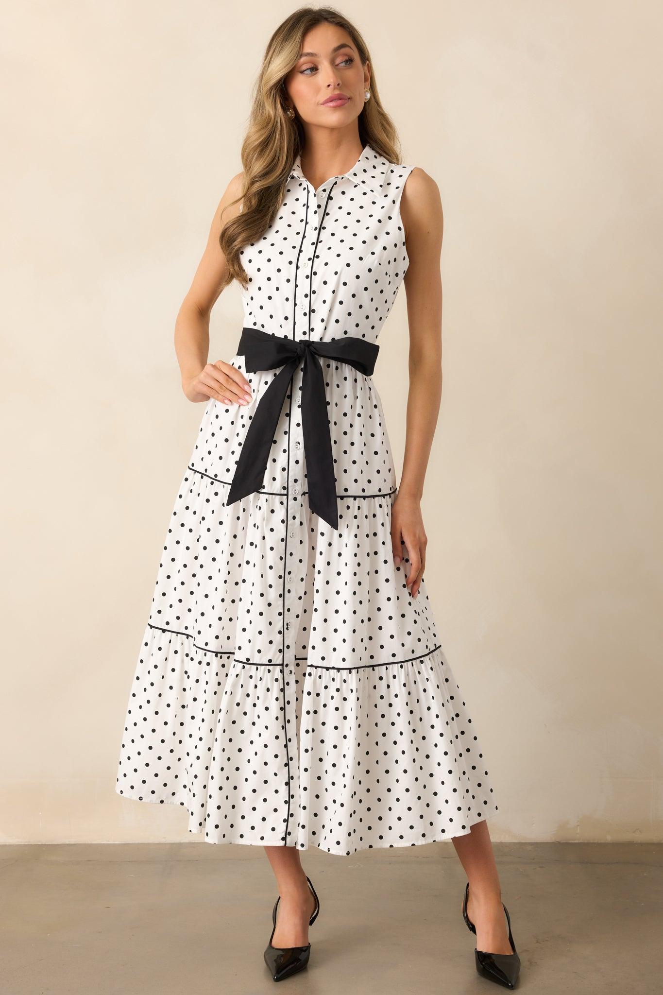 Where We Left Off White Cotton Polka Dot Maxi Shirt Dress Product Image
