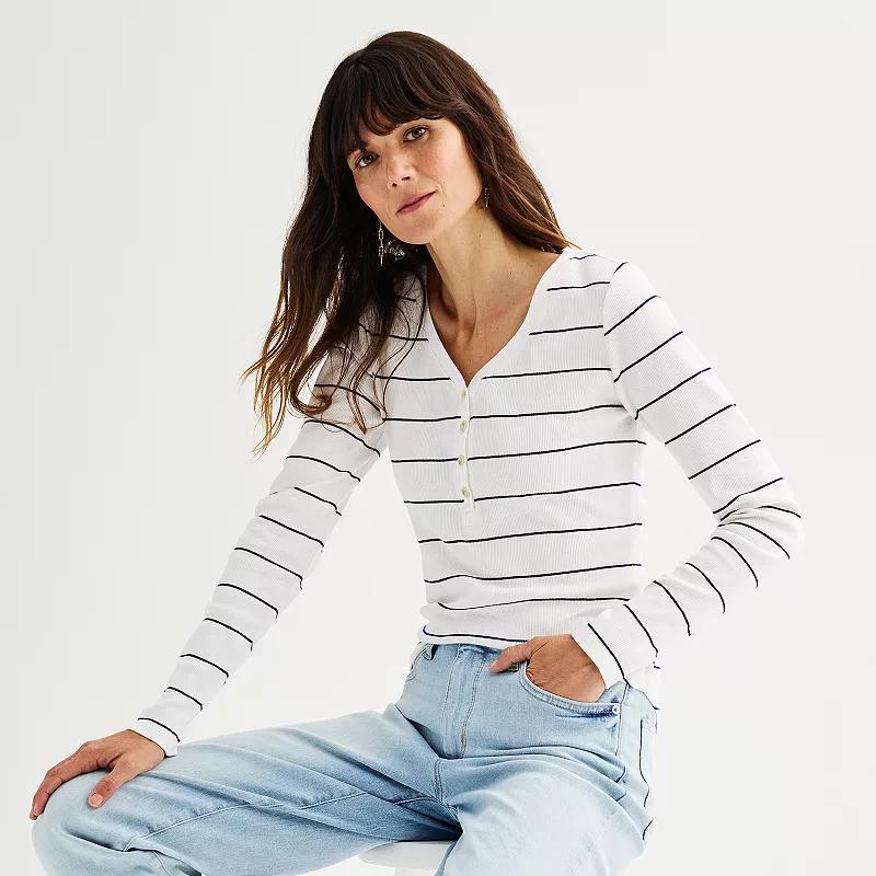 Women's Sonoma Goods For Life® Rib Long Sleeve Henley,  Product Image