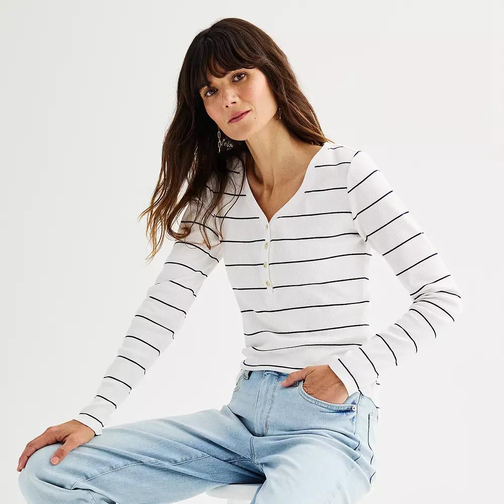 Women's Sonoma Goods For Life® Rib Long Sleeve Henley,  Product Image
