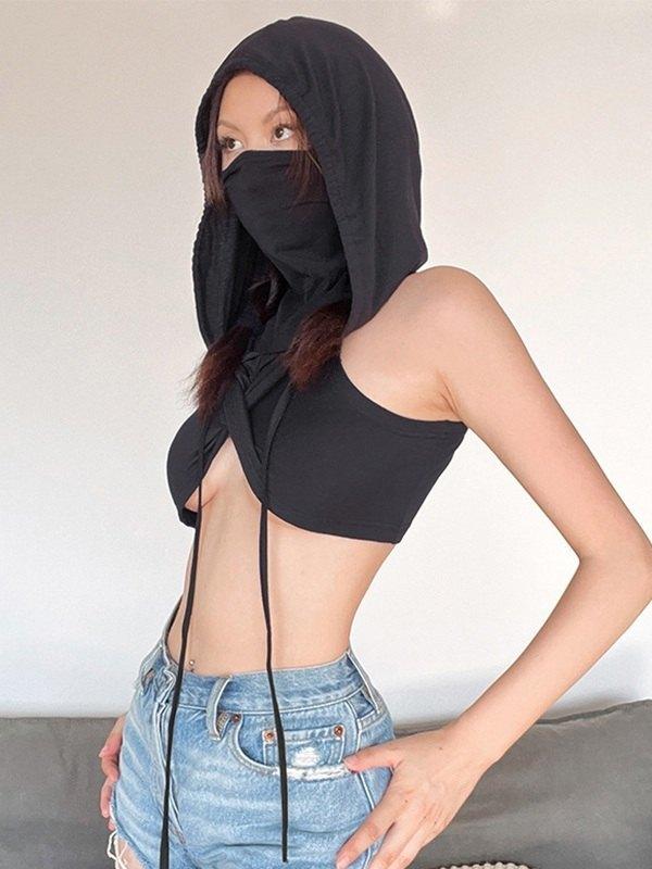 Bandana Design Hooded Cropped Tank Top Product Image