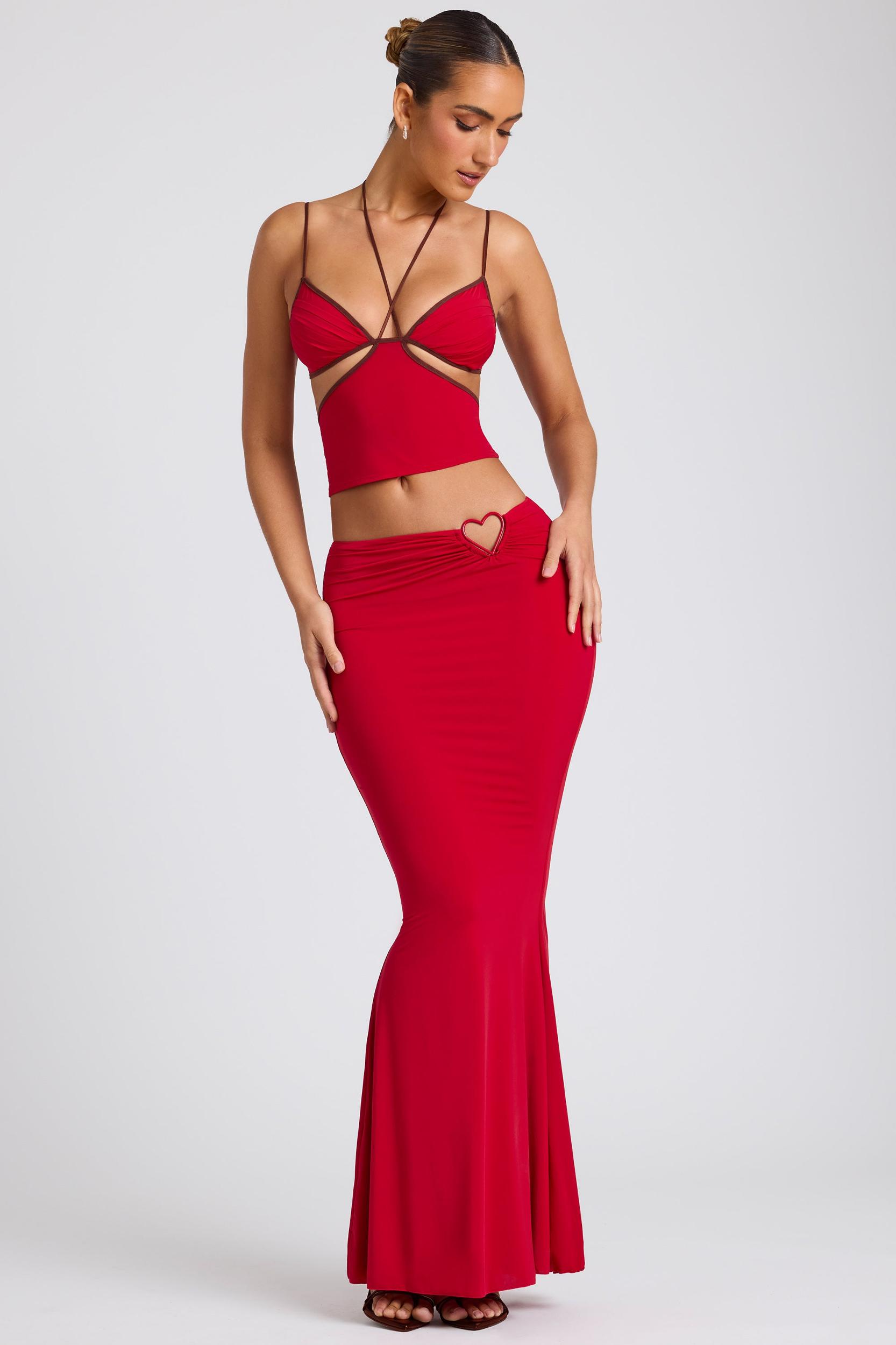 Mid Rise Maxi Skirt in Fire Red Product Image