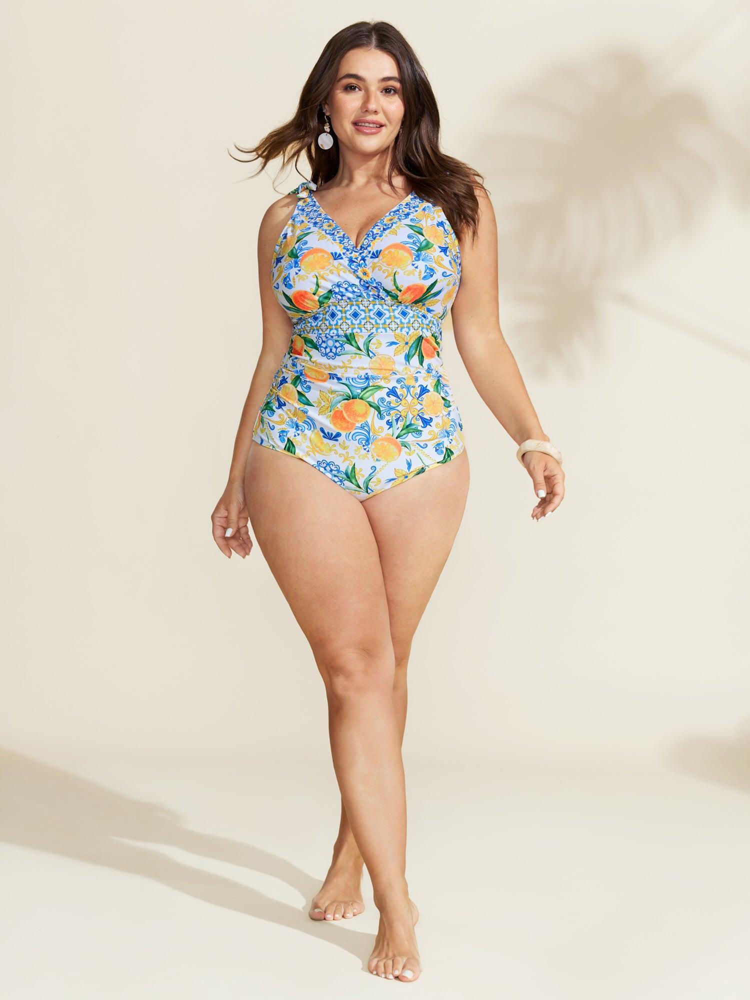 Two-Piece Citrus Print Sarong Swimsuit Female Product Image