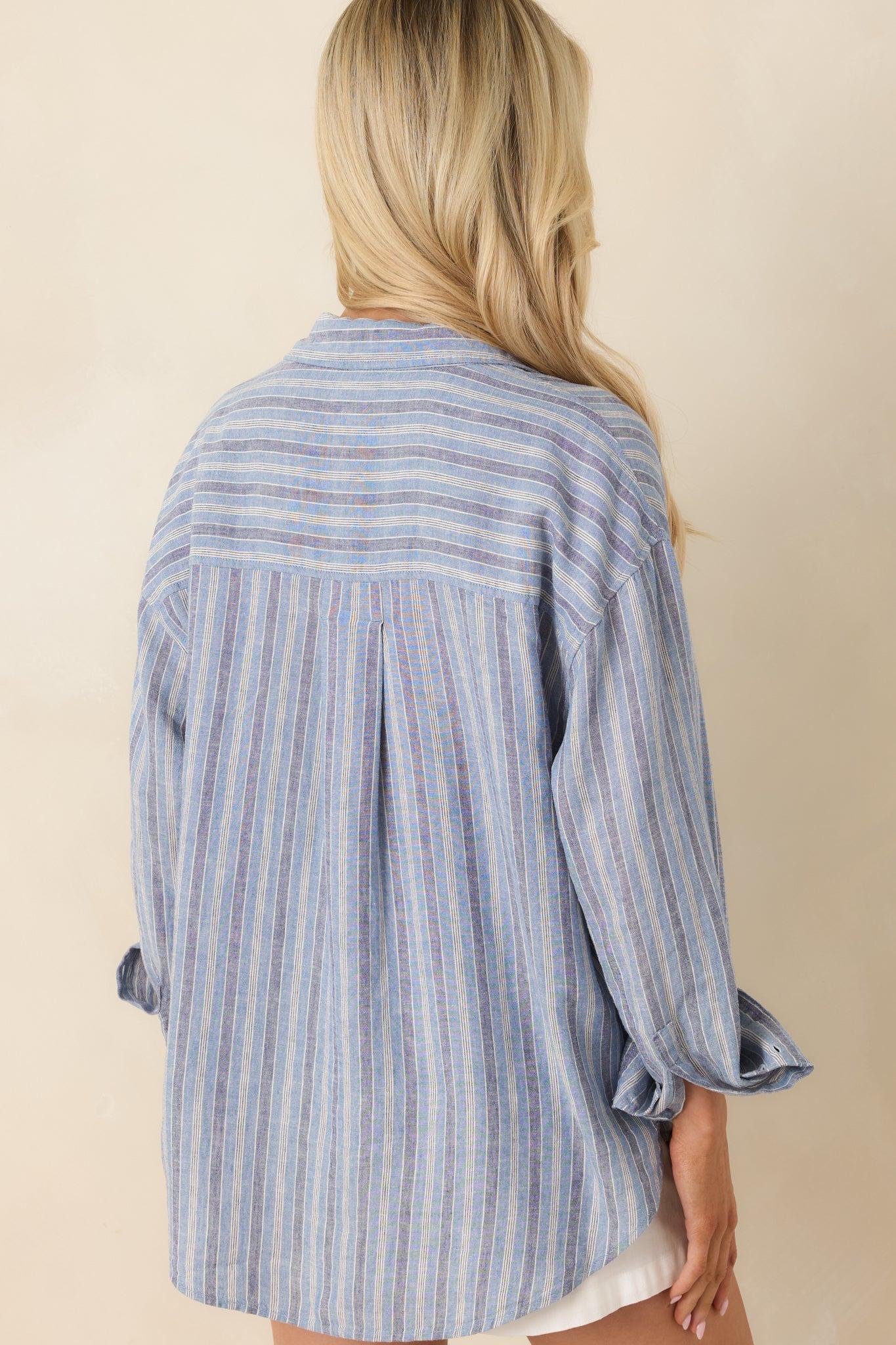 Z Supply The Perfect Indigo Stripe Button Up Top Product Image