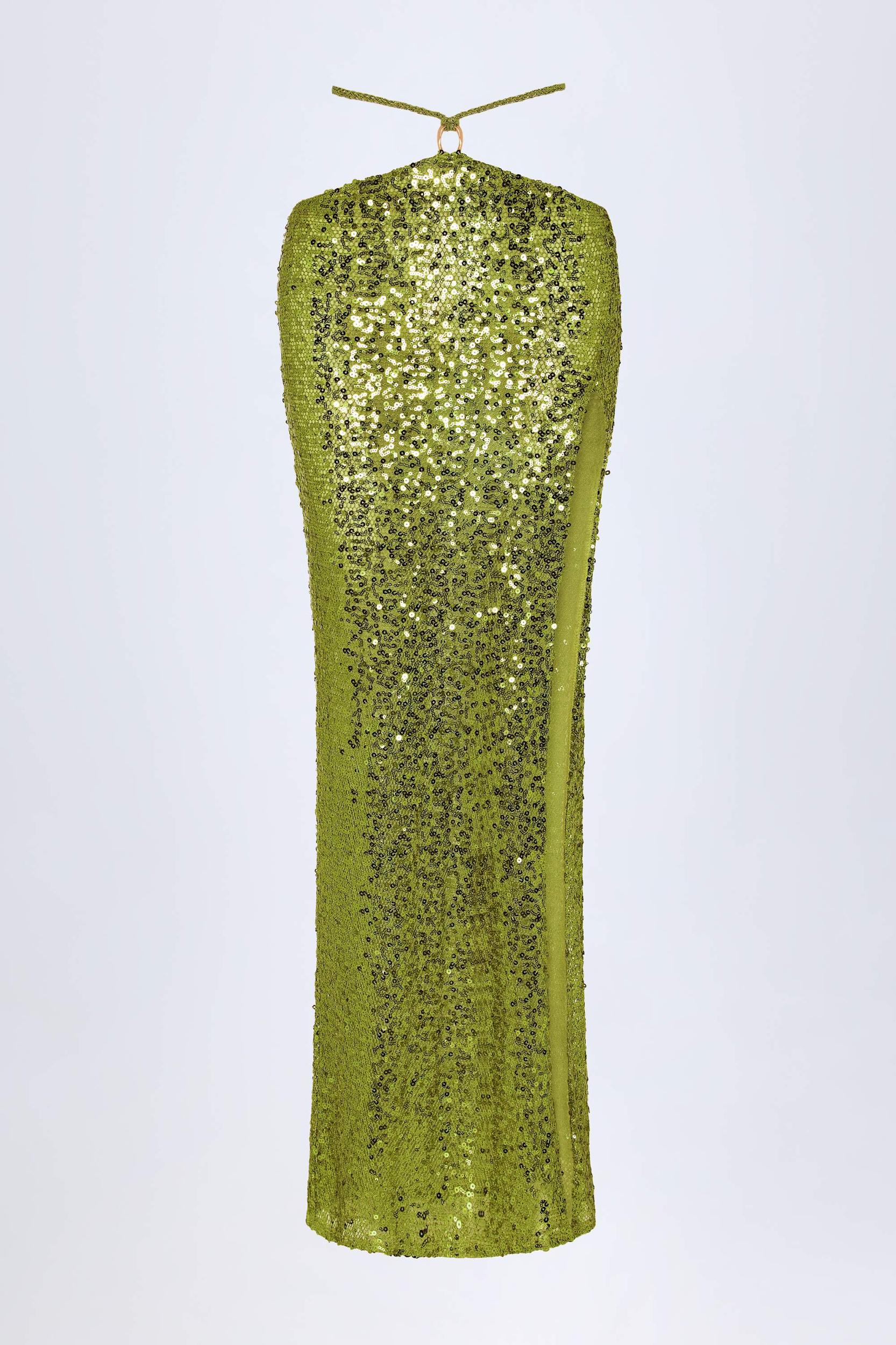 Embellished Hardware-Detail Strappy Maxi Skirt in Olive Green Product Image