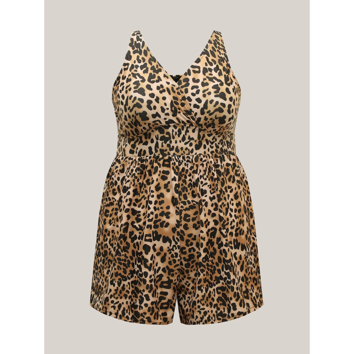 Plus Size Leopard Print Slim-Fit One-Piece Swimsuit Women's Swimwear Leopard Resort Overlapping Curve Bathing Suits High stretch One Pieces BloomChic 14-16/1X Product Image