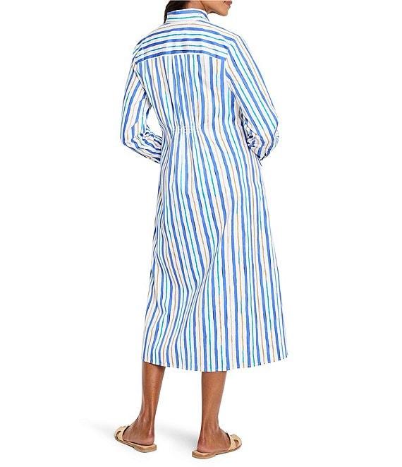 NIC + ZOE Jamie Oasis Stripe Print Point Collar Long Sleeve Shirt Midi Dress Product Image