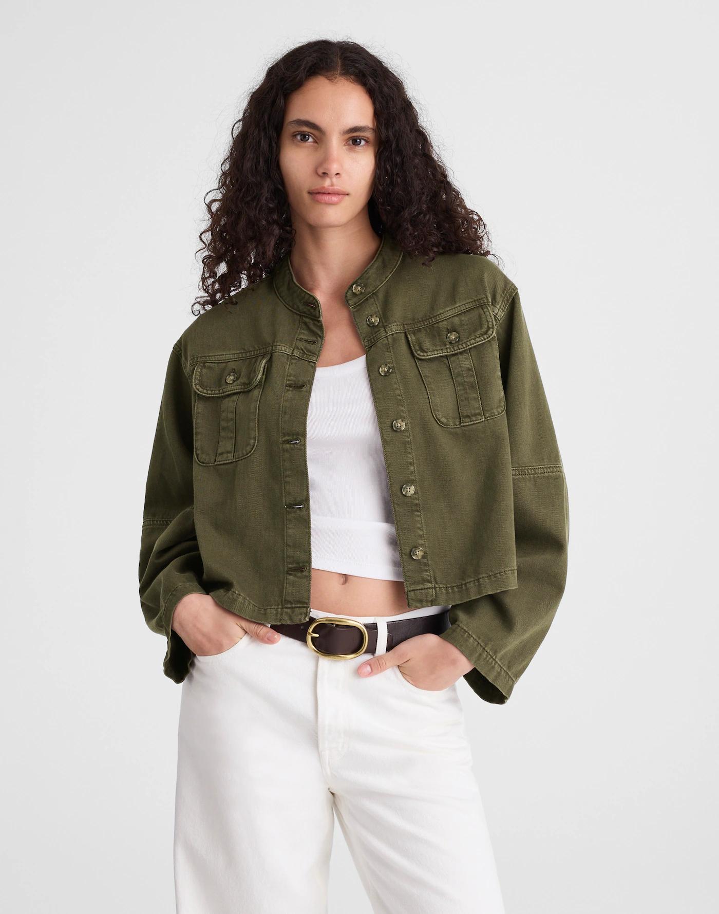 Garment-Dyed Cocoon-Sleeve Lady Jacket Product Image