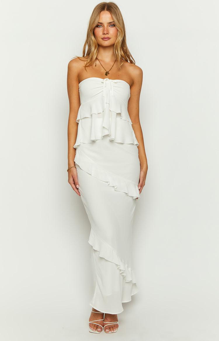 Raleigh White Ruffle Maxi Skirt Product Image