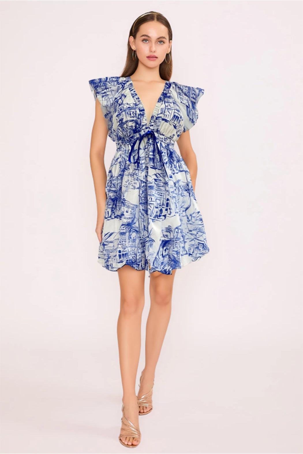 Santorini Coastal Sketch Short Dres Product Image